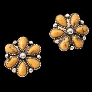 Southwestern Flower Indian Yellow Orange Squash Blossom Cluster Western Earrings